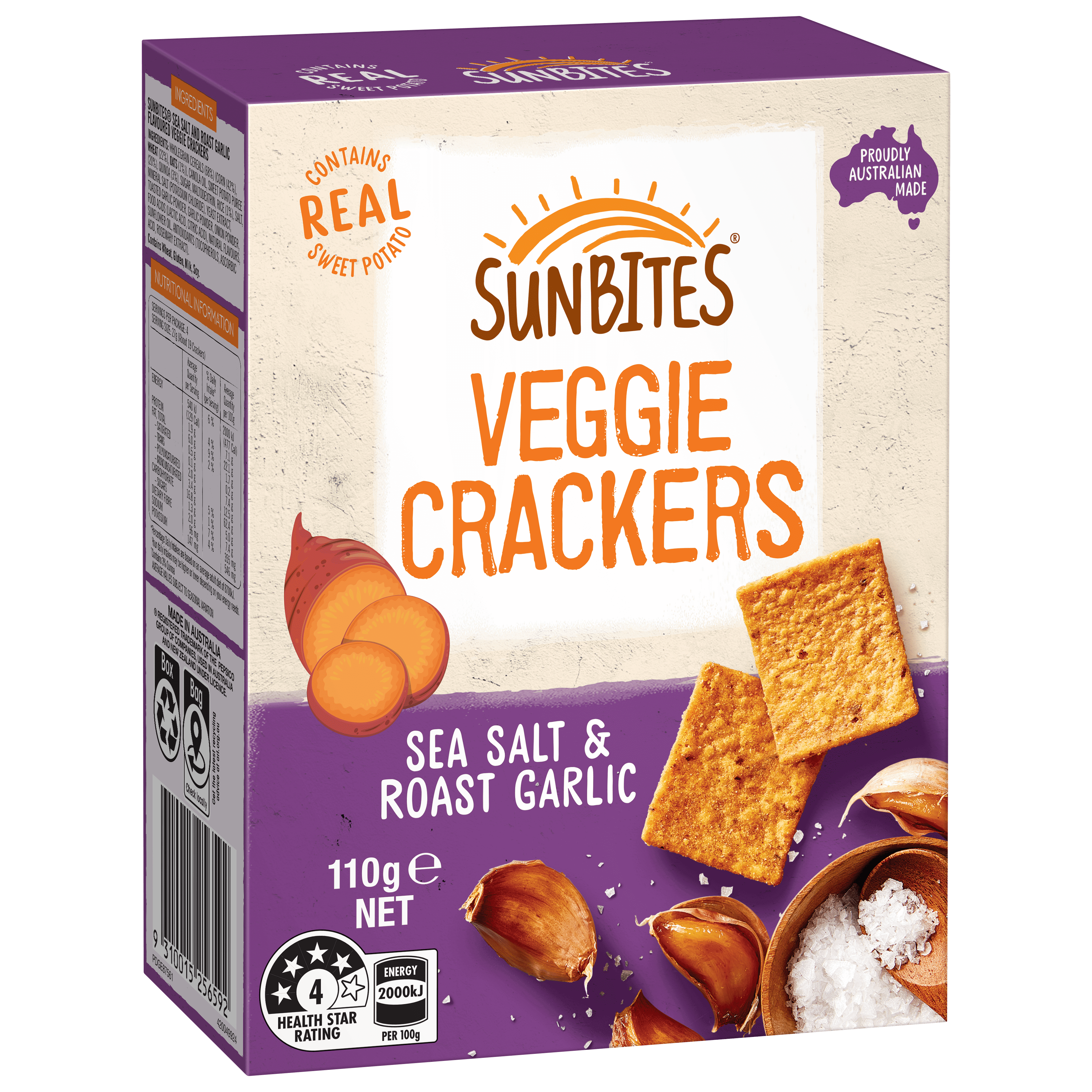 Sunbites Veggie Crackers Sea Salt & Roast Garlic_ 110g